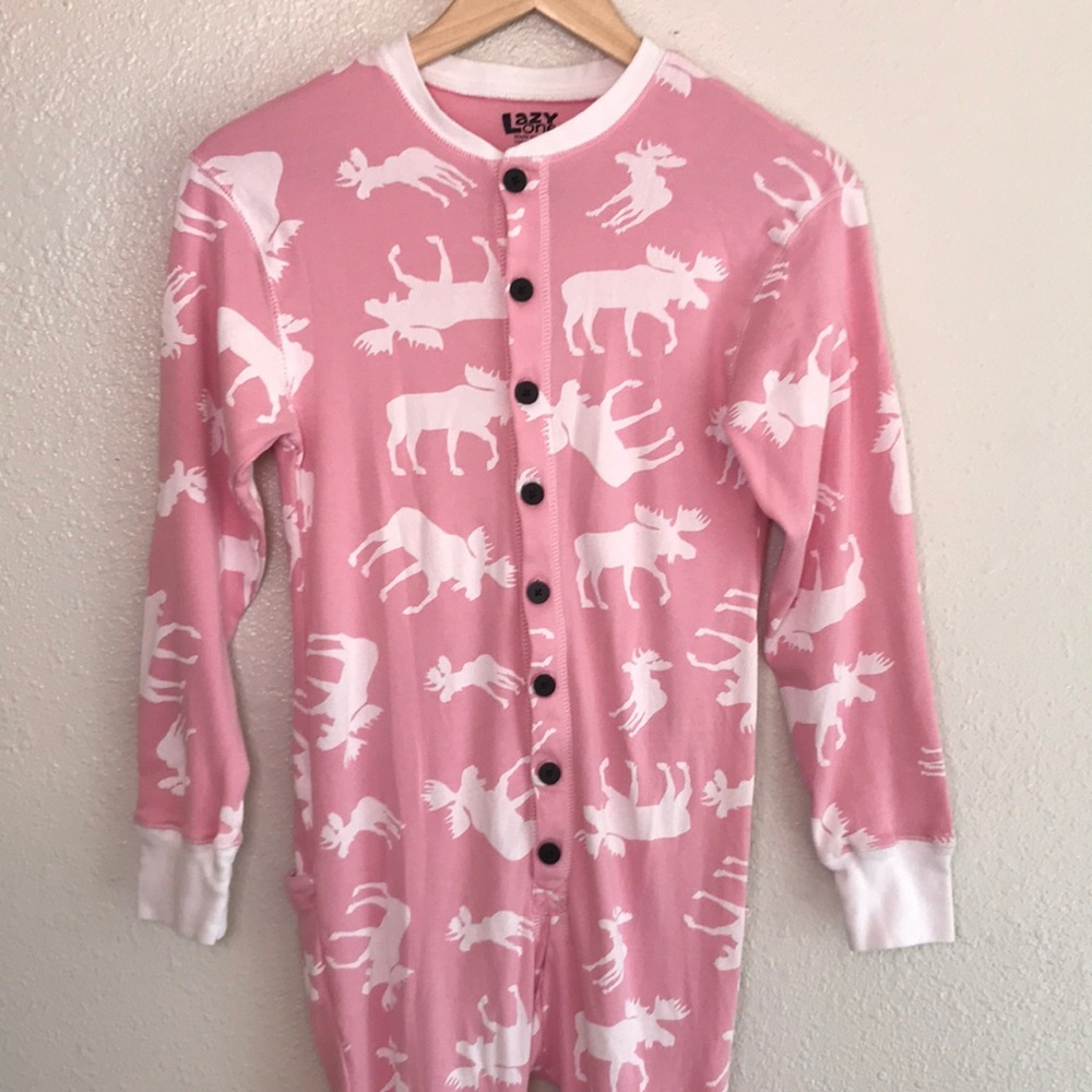 Lazy One womens onesie, S, pink with moose